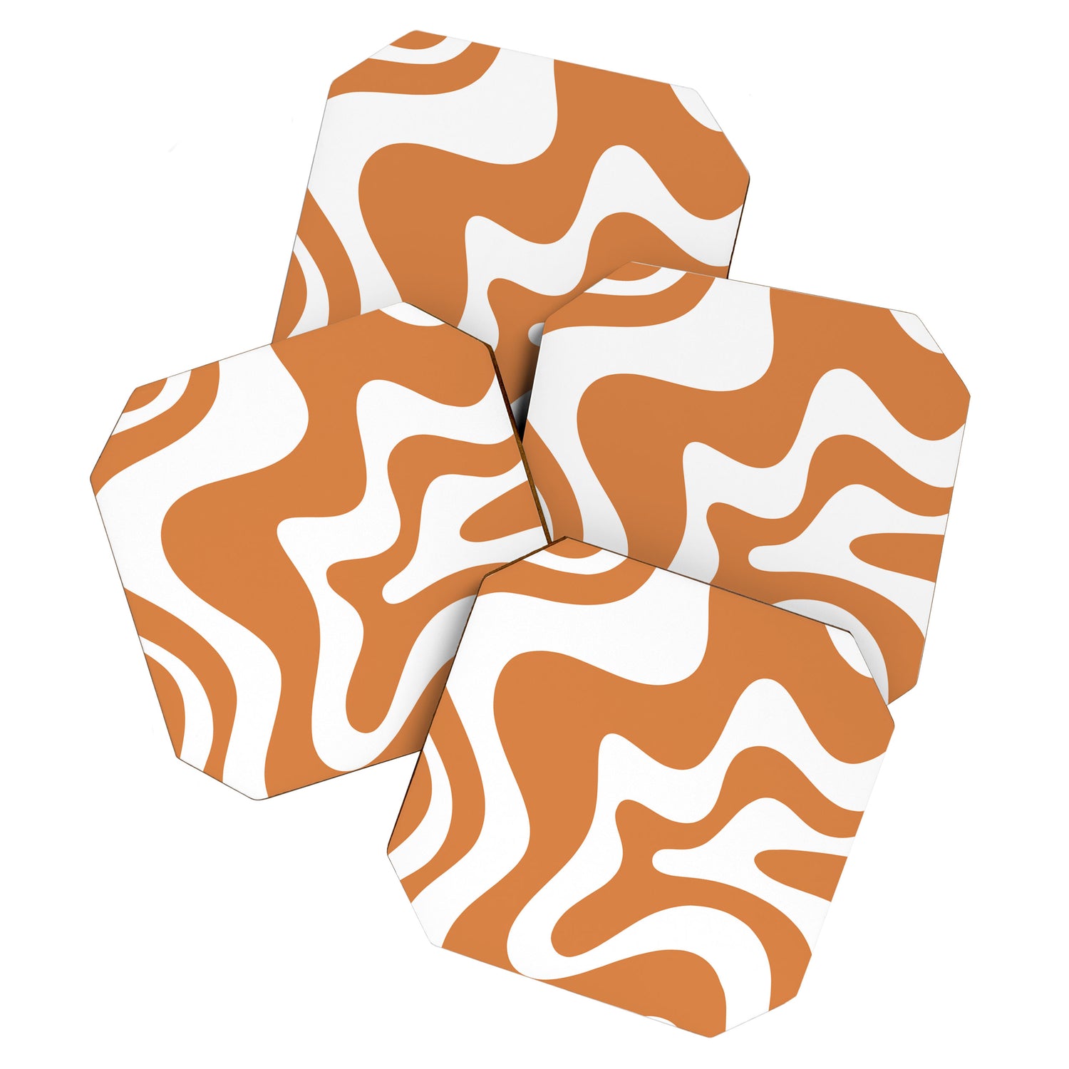 Liquid Swirl Retro Modern Abstract Pattern in Orange Ochre and White Coaster Gallery Image 1