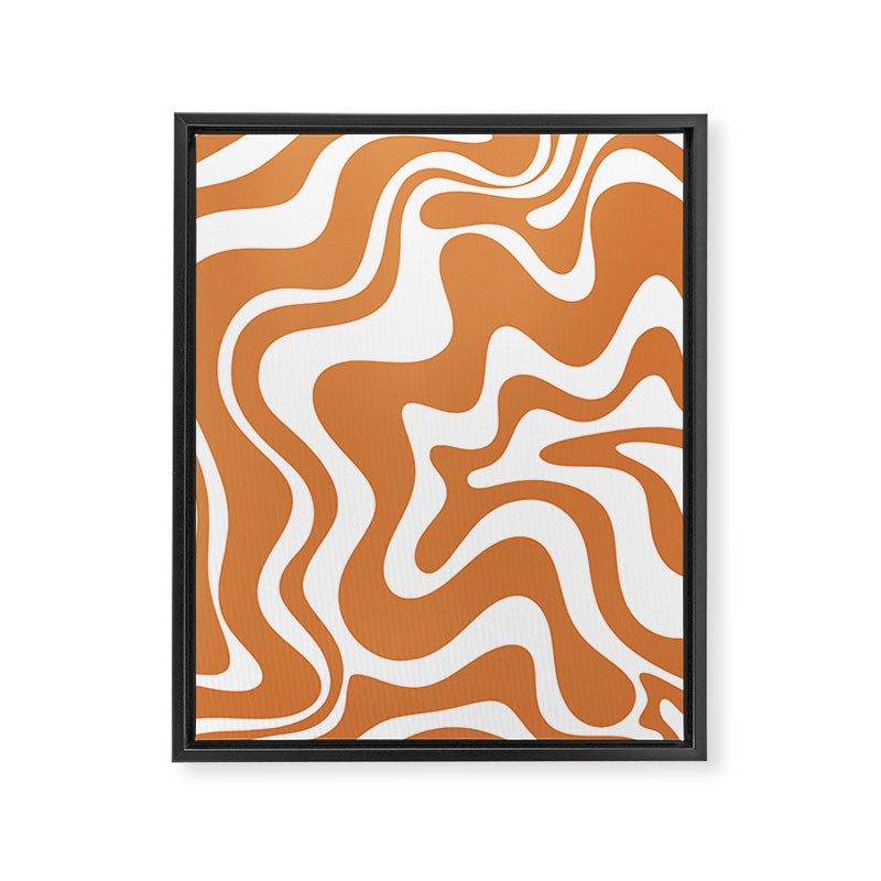 Liquid Swirl Retro Modern Abstract Pattern in Orange Ochre and White Framed Canvas Print Gallery Image 6