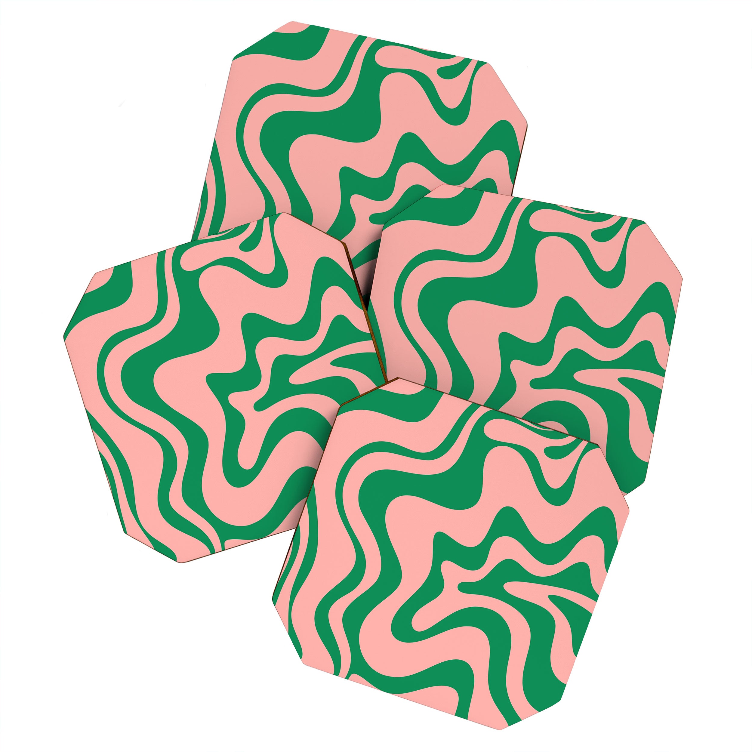 Liquid Swirl Retro Abstract Pattern in Pink and Bright Green Coaster Gallery Image 1