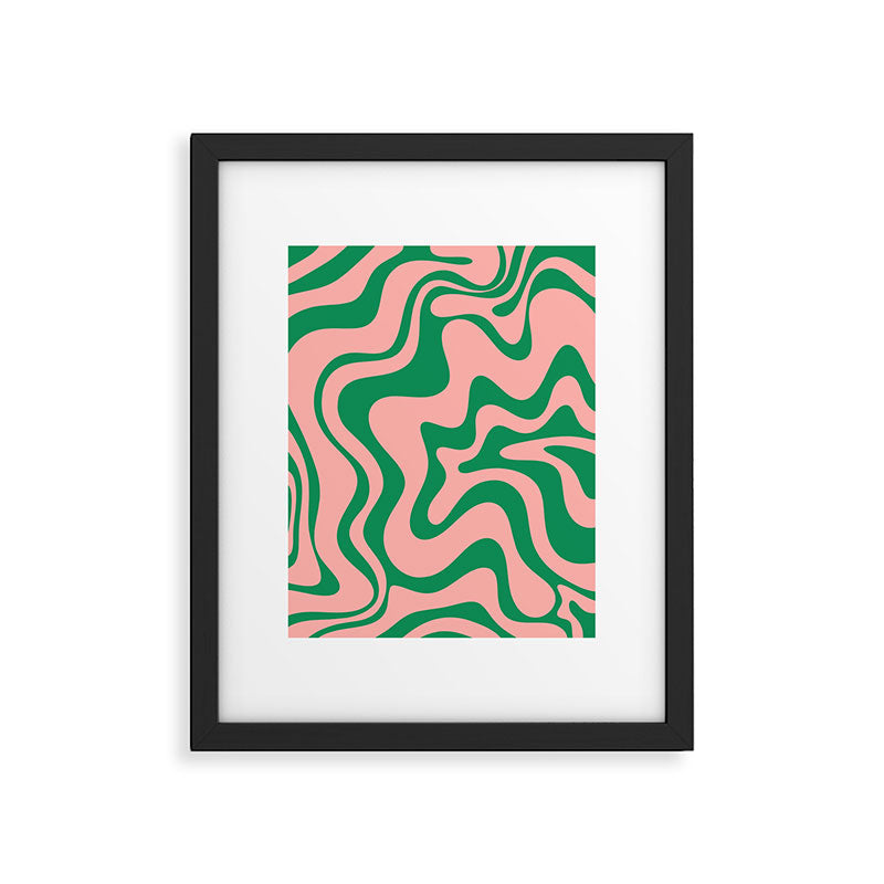 Liquid Swirl Retro Abstract Pattern in Pink and Bright Green Framed Art Print Gallery Image 5