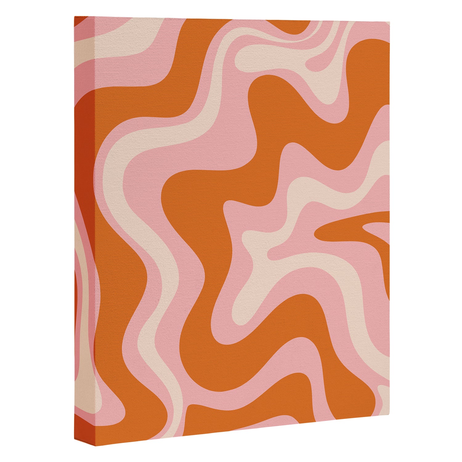 Liquid Swirl Retro Abstract Pattern in Pink Orange Cream Canvas Print Gallery Image 3