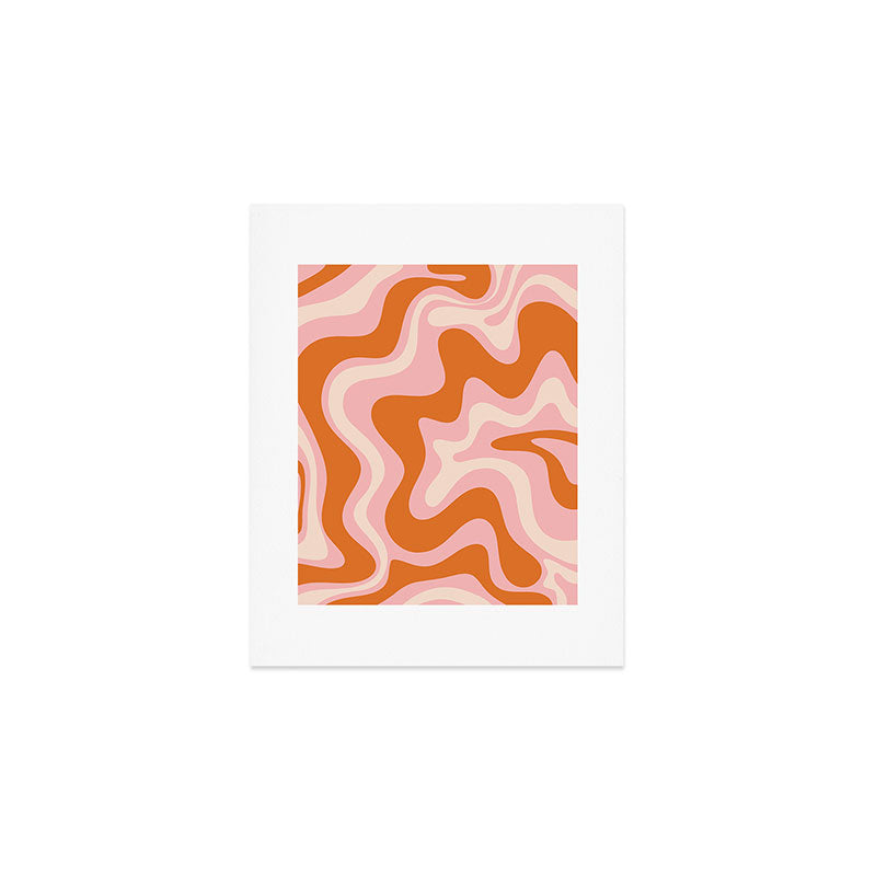 Liquid Swirl Retro Abstract Pattern in Pink Orange Cream Art Print Gallery Image 1