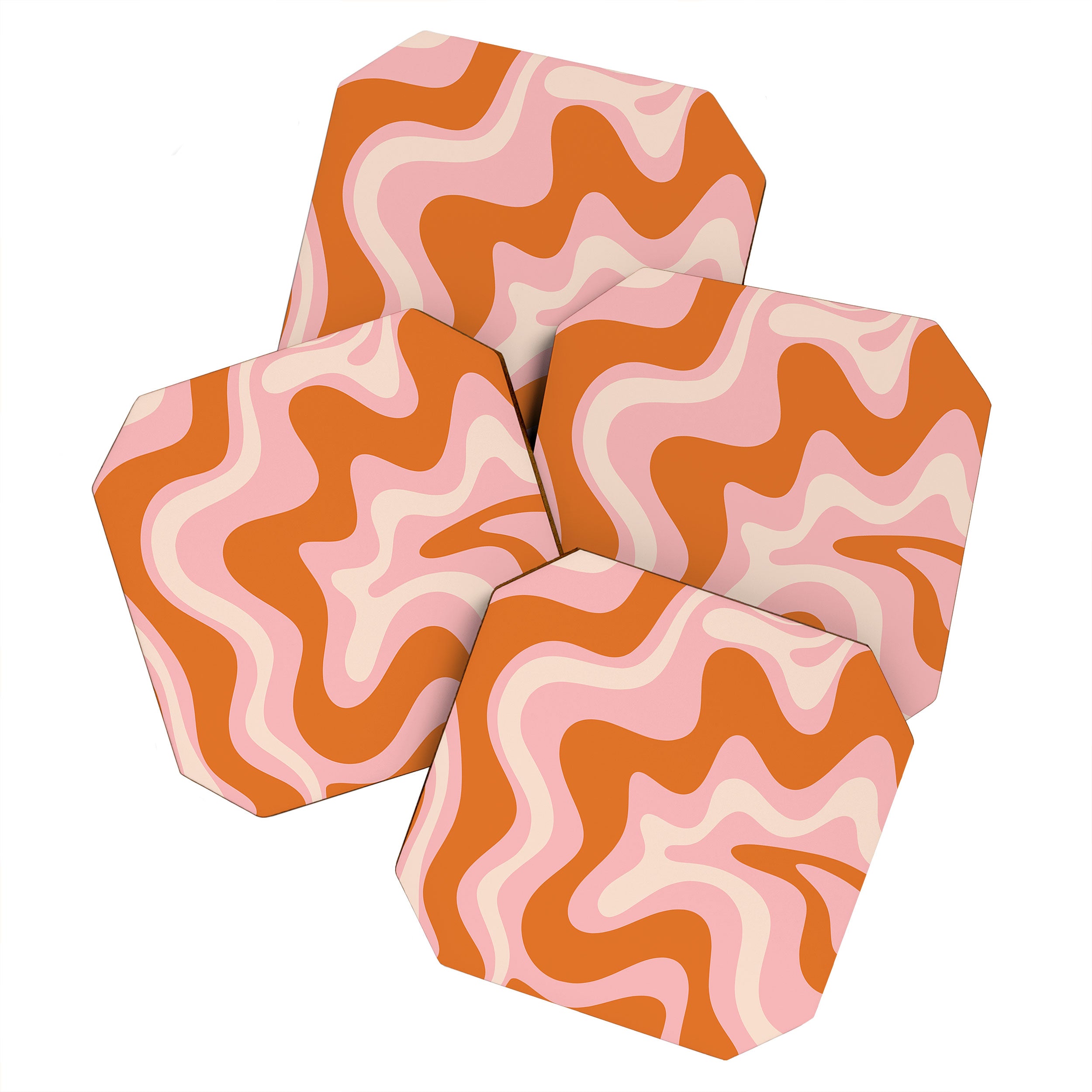 Liquid Swirl Retro Abstract Pattern in Pink Orange Cream Coaster Gallery Image 1