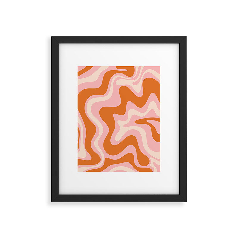 Liquid Swirl Retro Abstract Pattern in Pink Orange Cream Framed Art Print Gallery Image 5