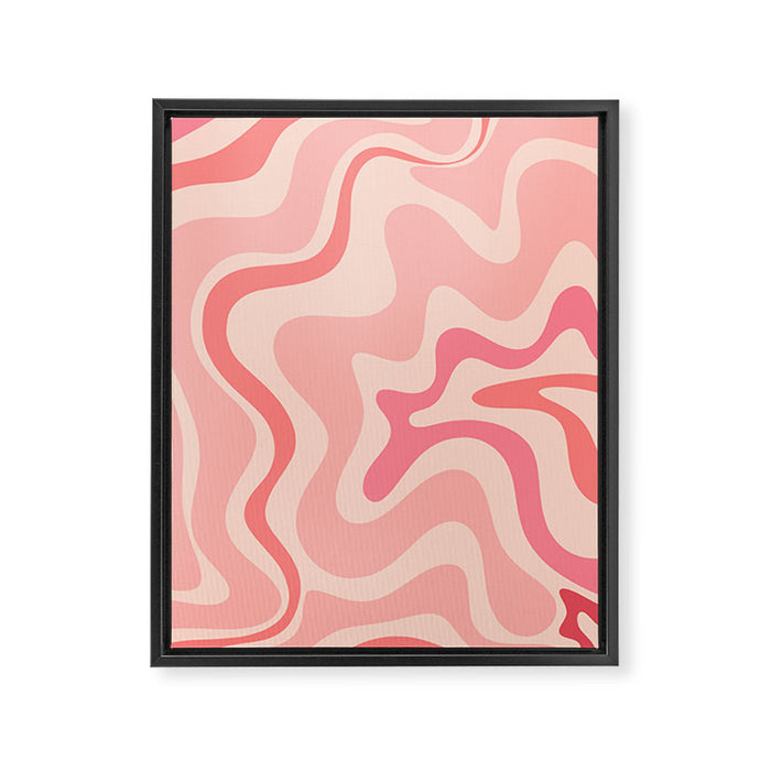 Retro Liquid Swirl Abstract in Soft Pink Framed Canvas Print Gallery Image 1