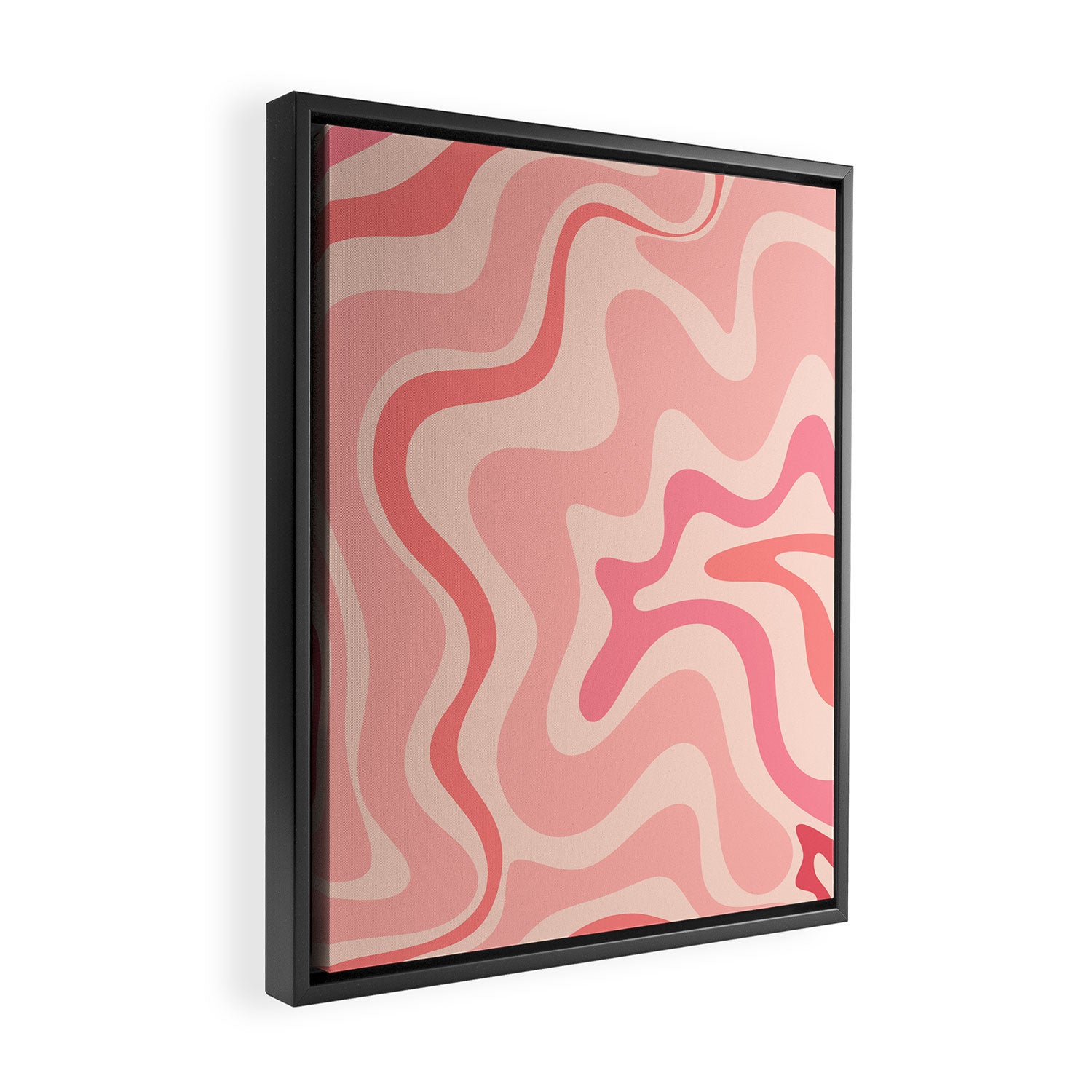 Retro Liquid Swirl Abstract in Soft Pink Framed Canvas Print Gallery Image 2