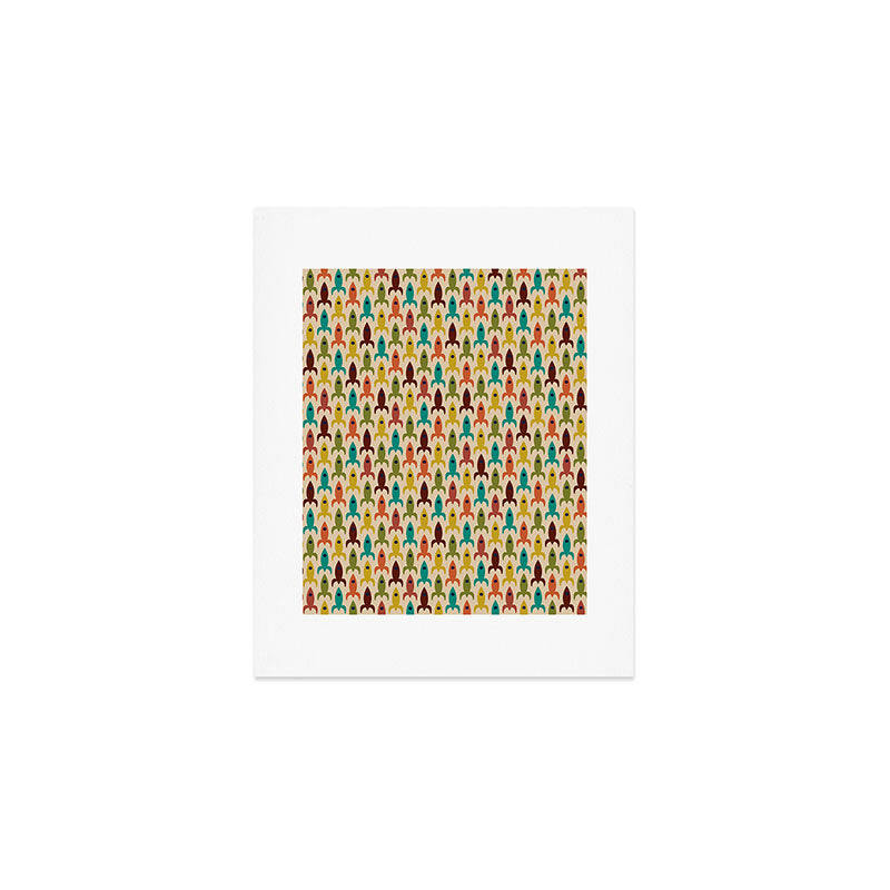 Little Rockets - Atomic Age Mid-Century Modern Pattern in Mid Mod Multicolour  Art Print Gallery Image 1