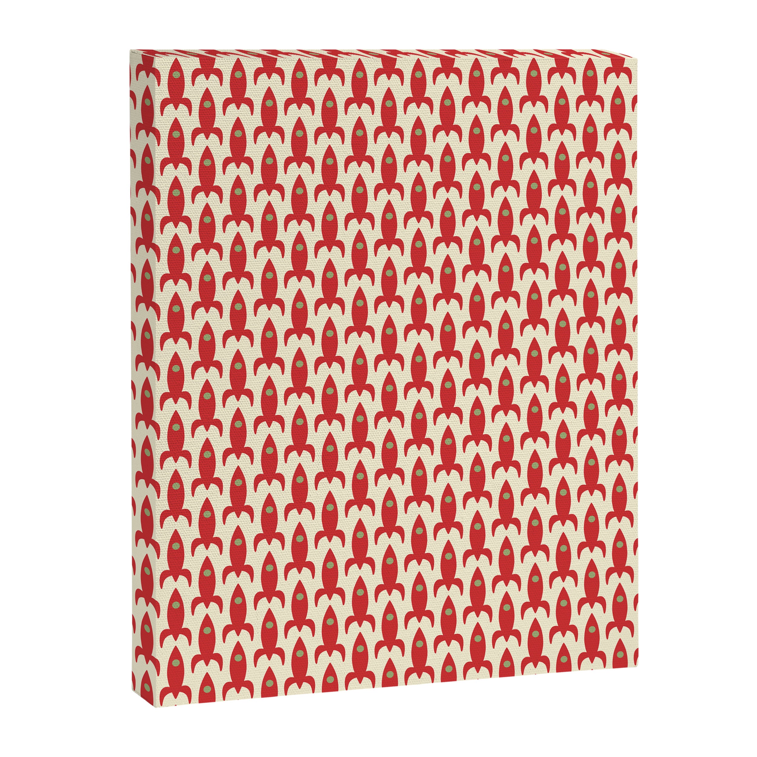 Little Rockets Retro Mid Mod Pattern in Red, Light Olive Green, and Cream Canvas Print Gallery Image 8