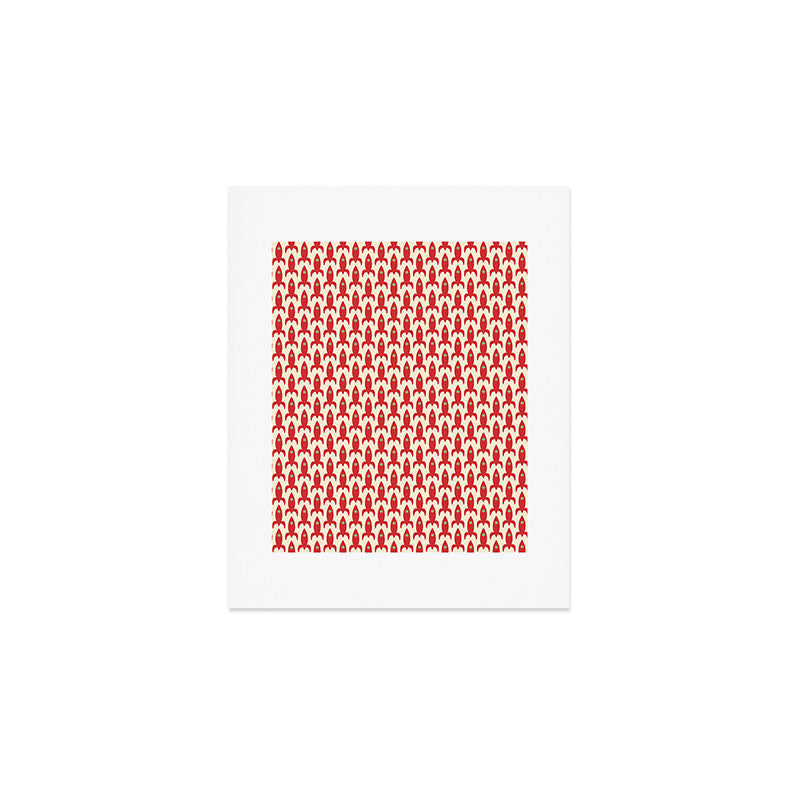 Little Rockets Retro Mid Mod Pattern in Red, Light Olive Green, and Cream Art Print Gallery Image 1