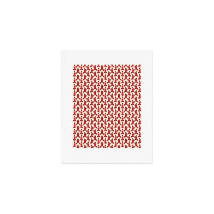 Little Rockets Retro Mid Mod Pattern in Red, Light Olive Green, and Cream Art Print Gallery Image 1