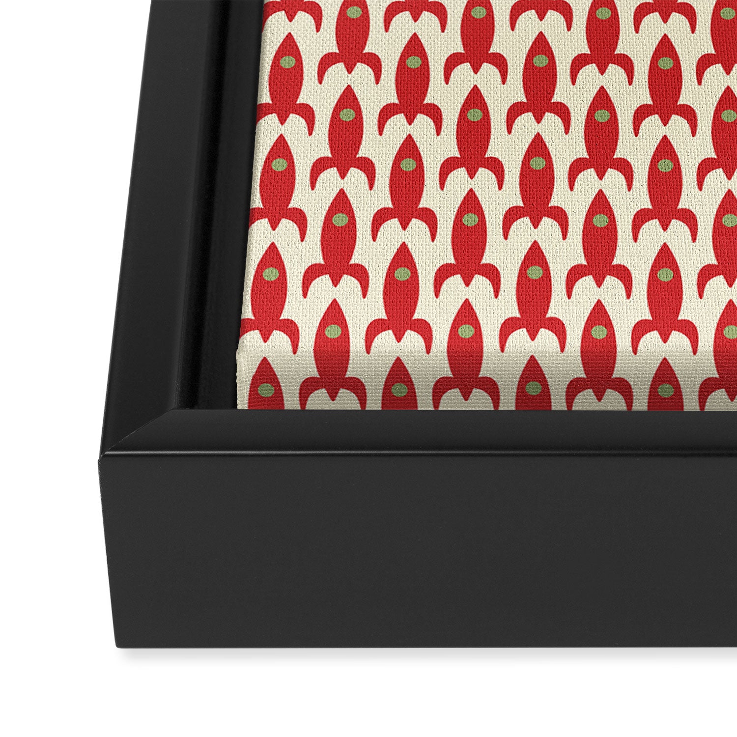 Little Rockets Retro Mid Mod Pattern in Red, Light Olive Green, and Cream Framed Canvas Print Gallery Image 3
