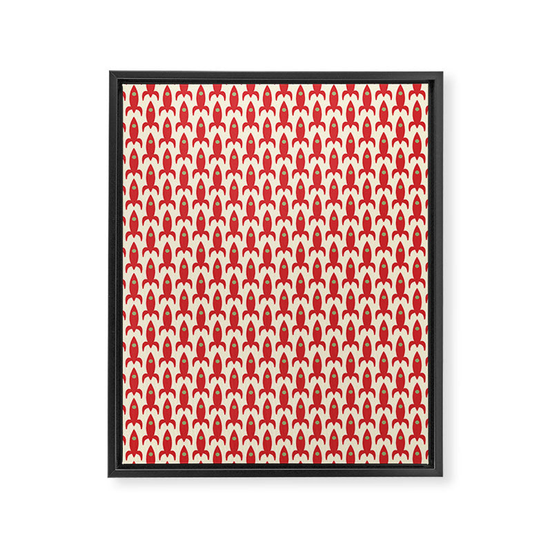Little Rockets Retro Mid Mod Pattern in Red, Light Olive Green, and Cream Framed Canvas Print Gallery Image 8