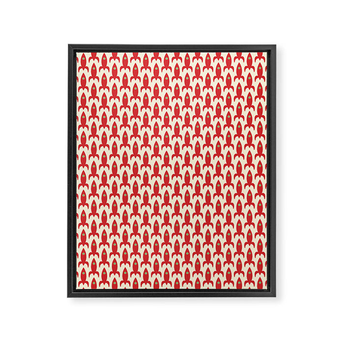 Little Rockets Retro Mid Mod Pattern in Red, Light Olive Green, and Cream Framed Canvas Print Gallery Image 1