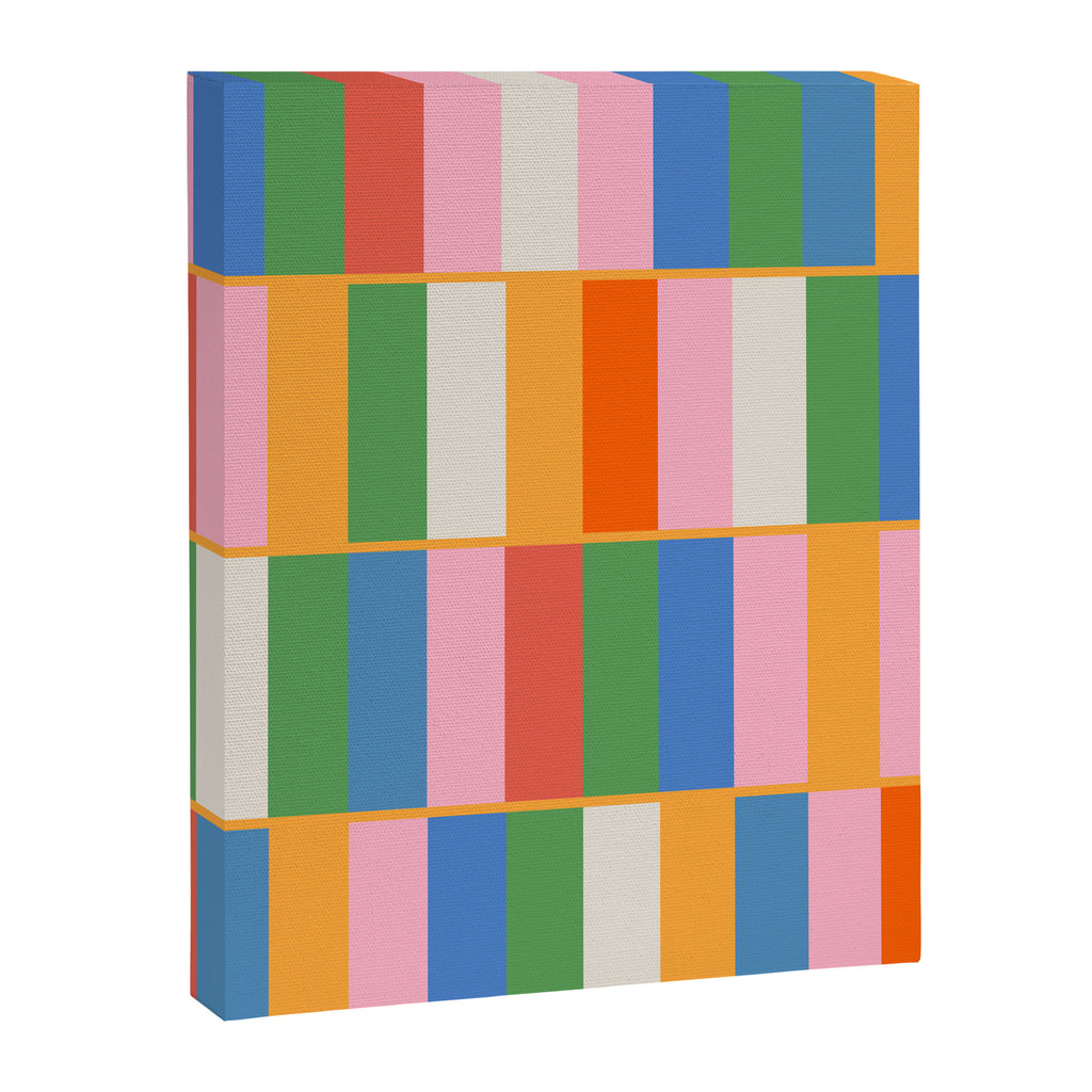 Long Blocks Colorful Retro Modern Geometric Checked Pattern 2 Pink Blue Orange Green Canvas Print Gallery Image 8