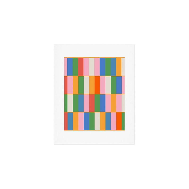 Long Blocks Colorful Retro Modern Geometric Checked Pattern 2 Pink Blue Orange Green Art Print Gallery Image 1