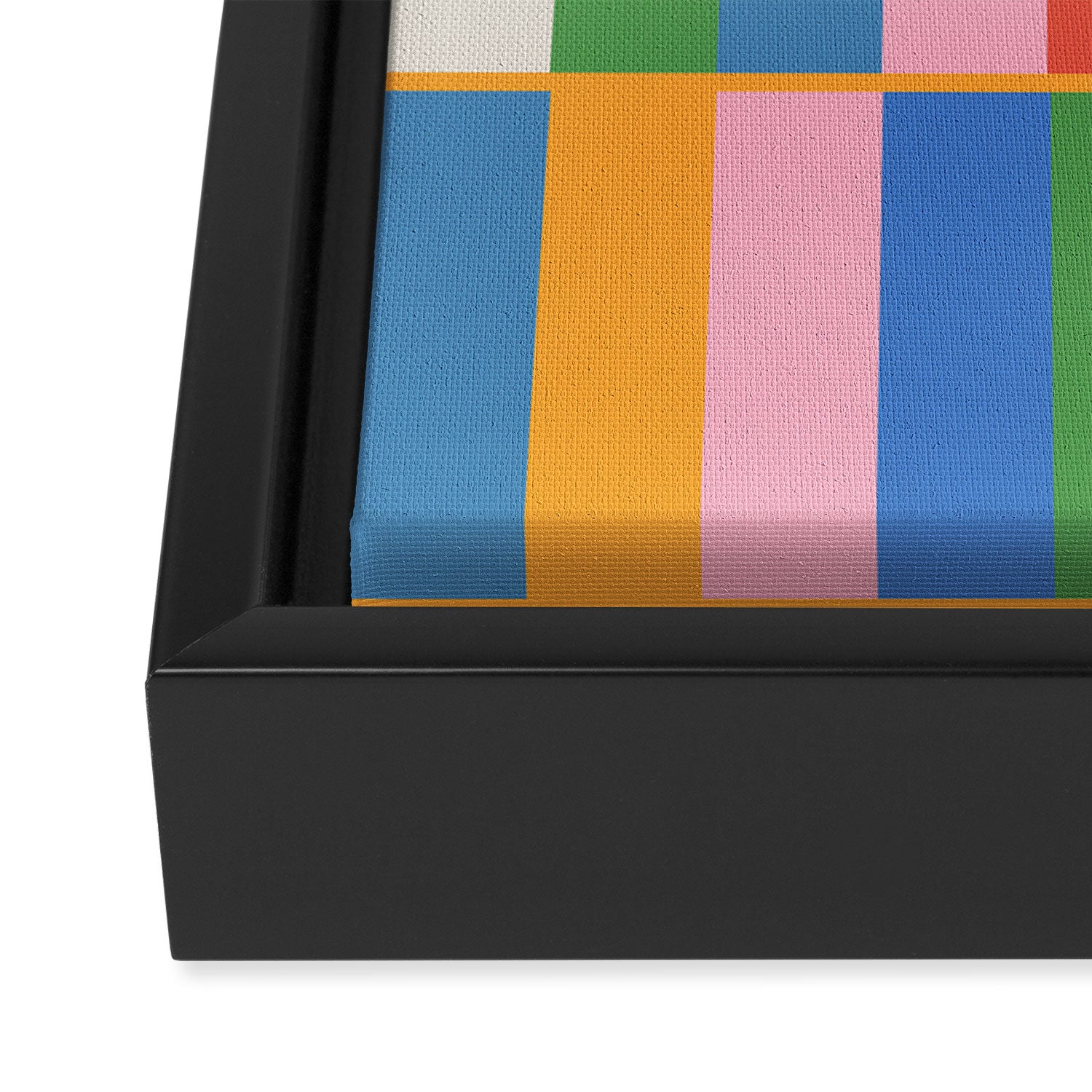 Long Blocks Colorful Retro Modern Geometric Checked Pattern 2 Pink Blue Orange Green Framed Canvas Print Gallery Image 3