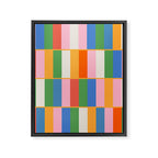 Long Blocks Colorful Retro Modern Geometric Checked Pattern 2 Pink Blue Orange Green Framed Canvas Print Gallery Image 8