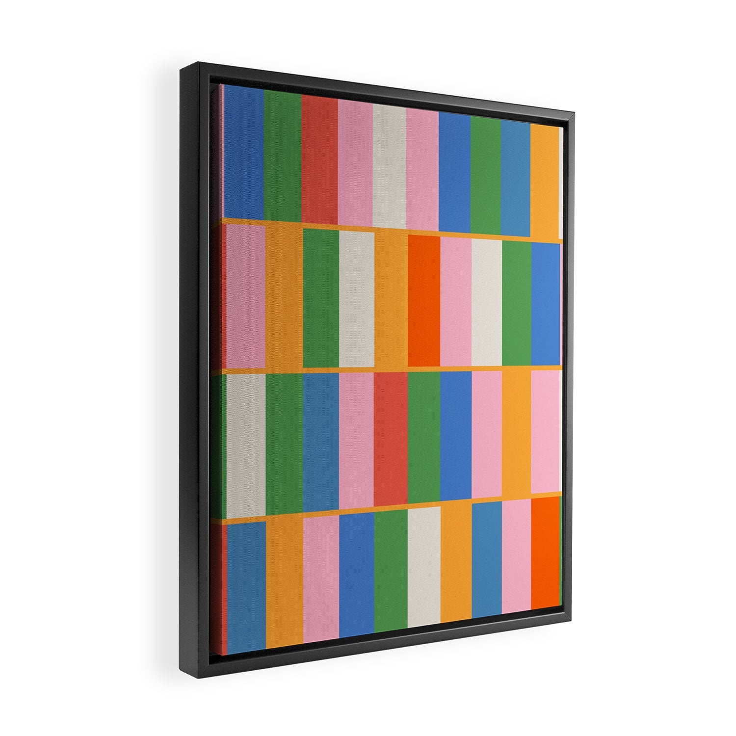 Long Blocks Colorful Retro Modern Geometric Checked Pattern 2 Pink Blue Orange Green Framed Canvas Print Gallery Image 2