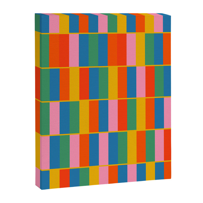Long Blocks Colourful Geometric Check Pattern in Rainbow Pop Colors Canvas Print Gallery Image 1
