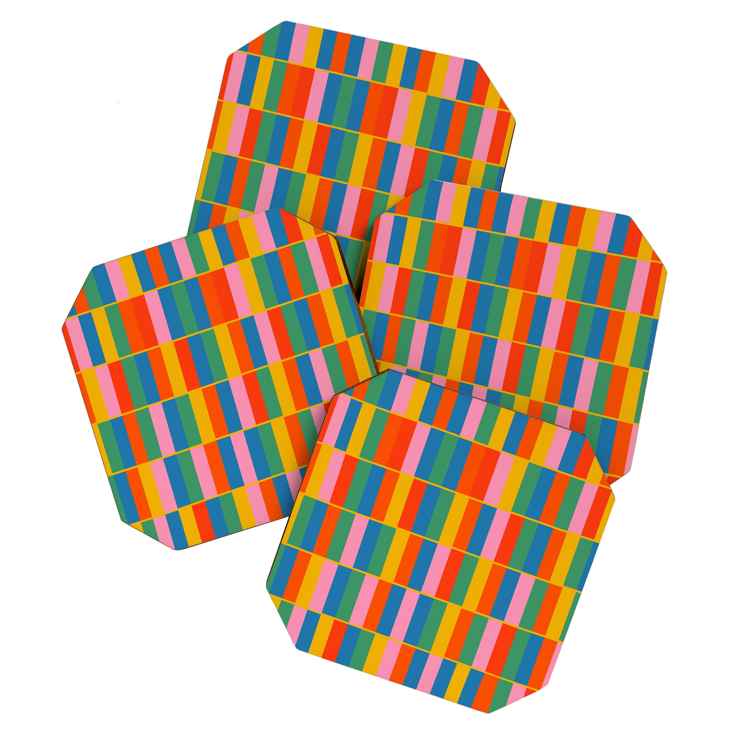 Long Blocks Colourful Geometric Check Pattern in Rainbow Pop Colors Coaster Gallery Image 1