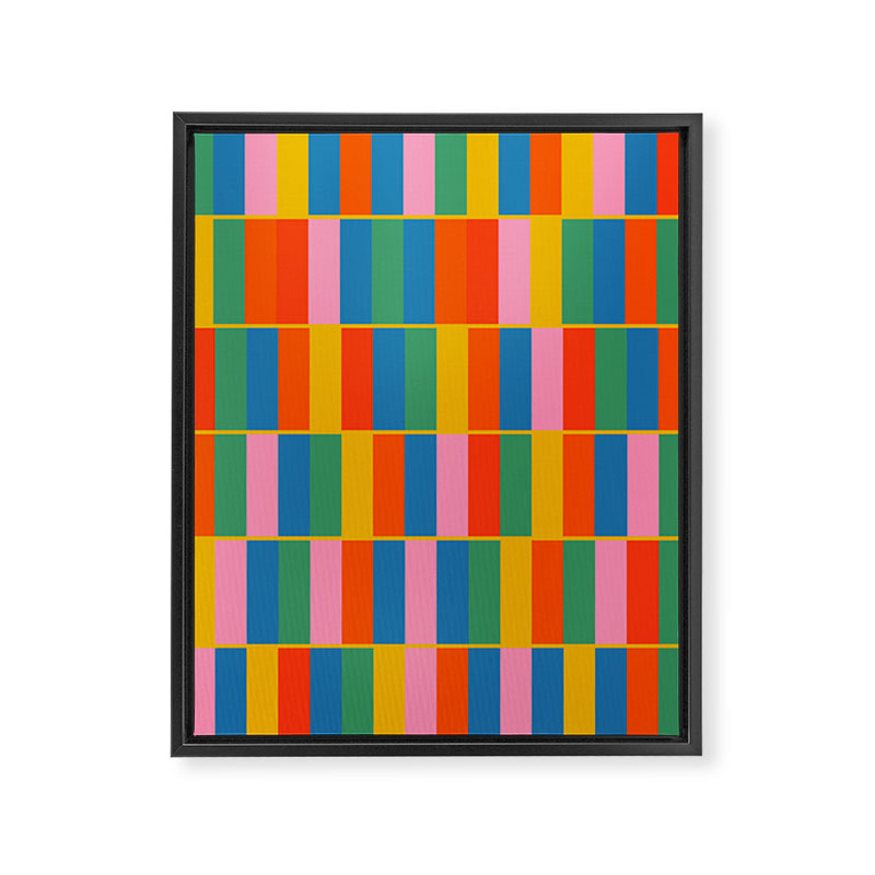 Long Blocks Colourful Geometric Check Pattern in Rainbow Pop Colors Framed Canvas Print Gallery Image 8