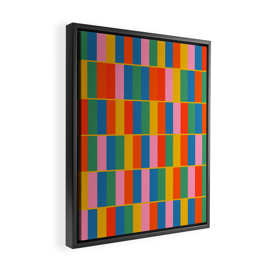 Long Blocks Colourful Geometric Check Pattern in Rainbow Pop Colors Framed Canvas Print Gallery Image 2