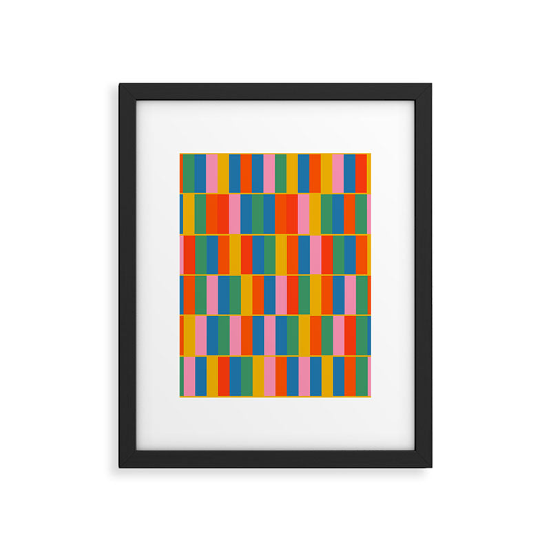 Long Blocks Colourful Geometric Check Pattern in Rainbow Pop Colors Framed Art Print Gallery Image 6