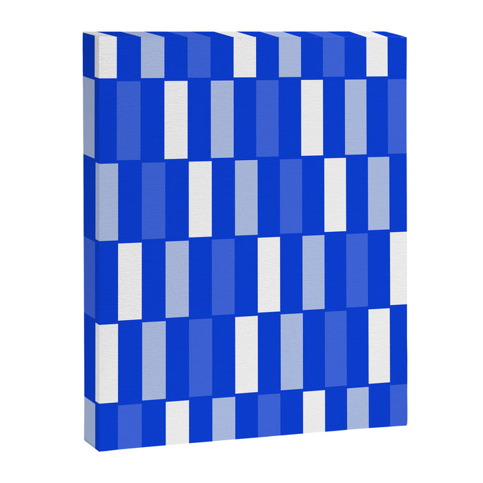 Long Blocks Geometric Check Pattern Royal Blue, Light Blue, White Canvas Print Gallery Image 1