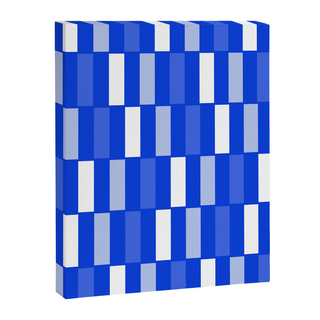 Long Blocks Geometric Check Pattern Royal Blue, Light Blue, White Canvas Print Gallery Image 8