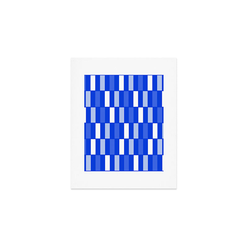 Long Blocks Geometric Check Pattern Royal Blue, Light Blue, White Art Print Gallery Image 1