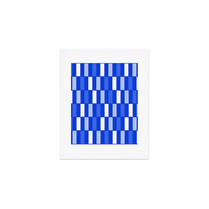 Long Blocks Geometric Check Pattern Royal Blue, Light Blue, White Art Print Gallery Image 1