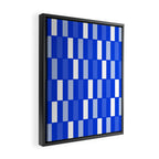 Long Blocks Geometric Check Pattern Royal Blue, Light Blue, White Framed Canvas Print Gallery Image 2