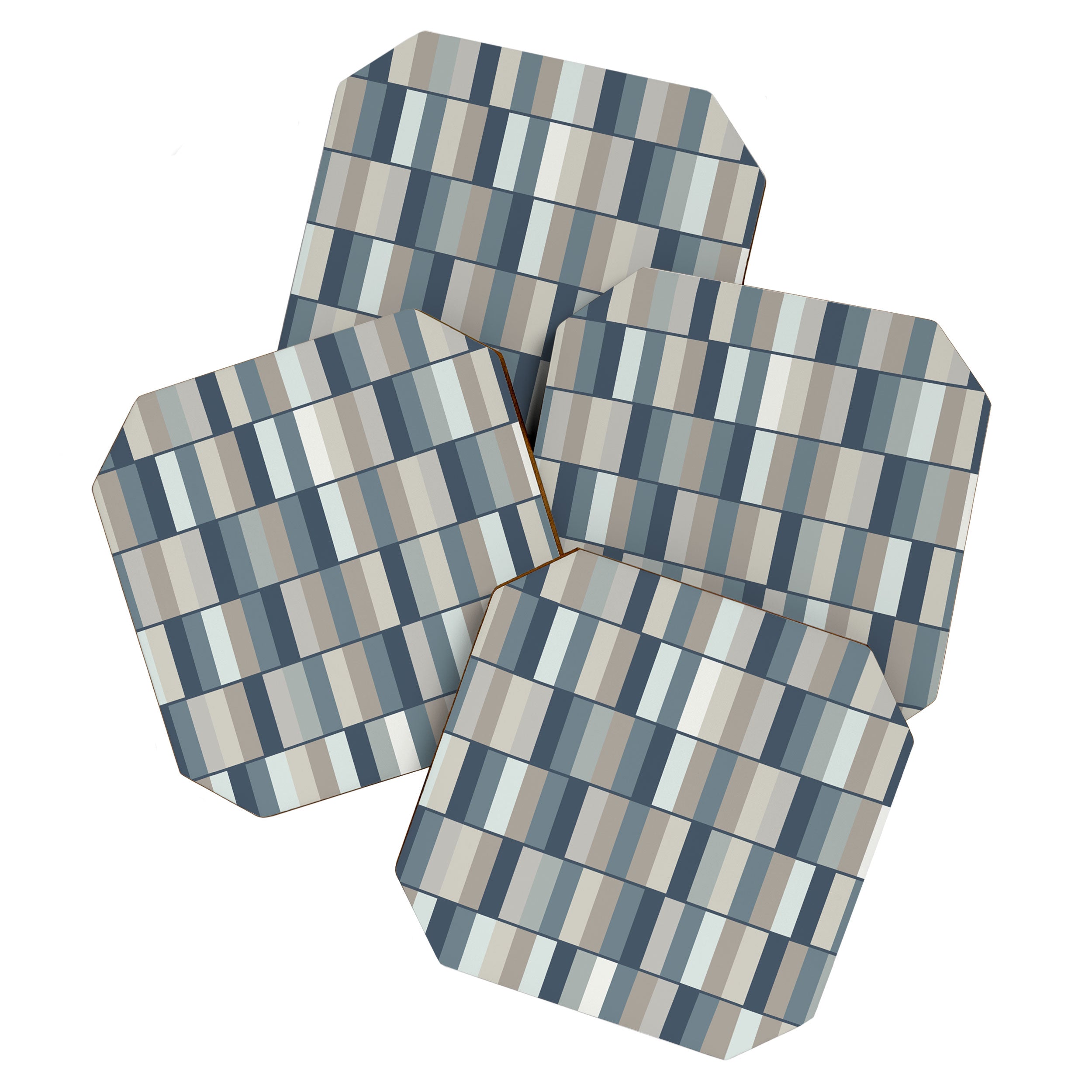 Long Blocks Geometric Pattern in Neutral Blue Grey Tones  Coaster Gallery Image 1