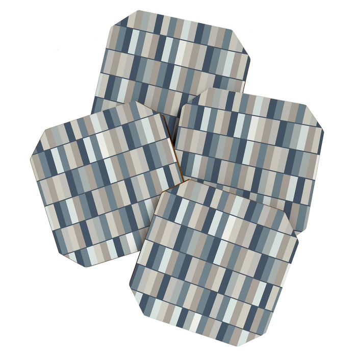 Long Blocks Geometric Pattern in Neutral Blue Grey Tones  Coaster Gallery Image 1