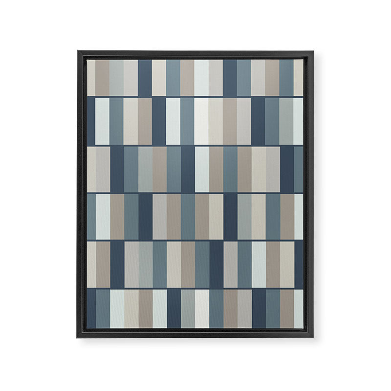 Long Blocks Geometric Pattern in Neutral Blue Grey Tones  Framed Canvas Print Gallery Image 8
