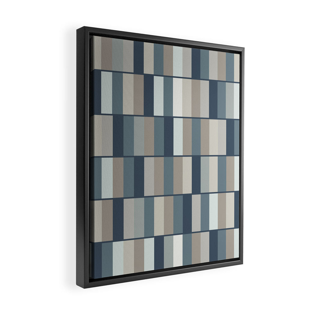 Long Blocks Geometric Pattern in Neutral Blue Grey Tones  Framed Canvas Print Gallery Image 2