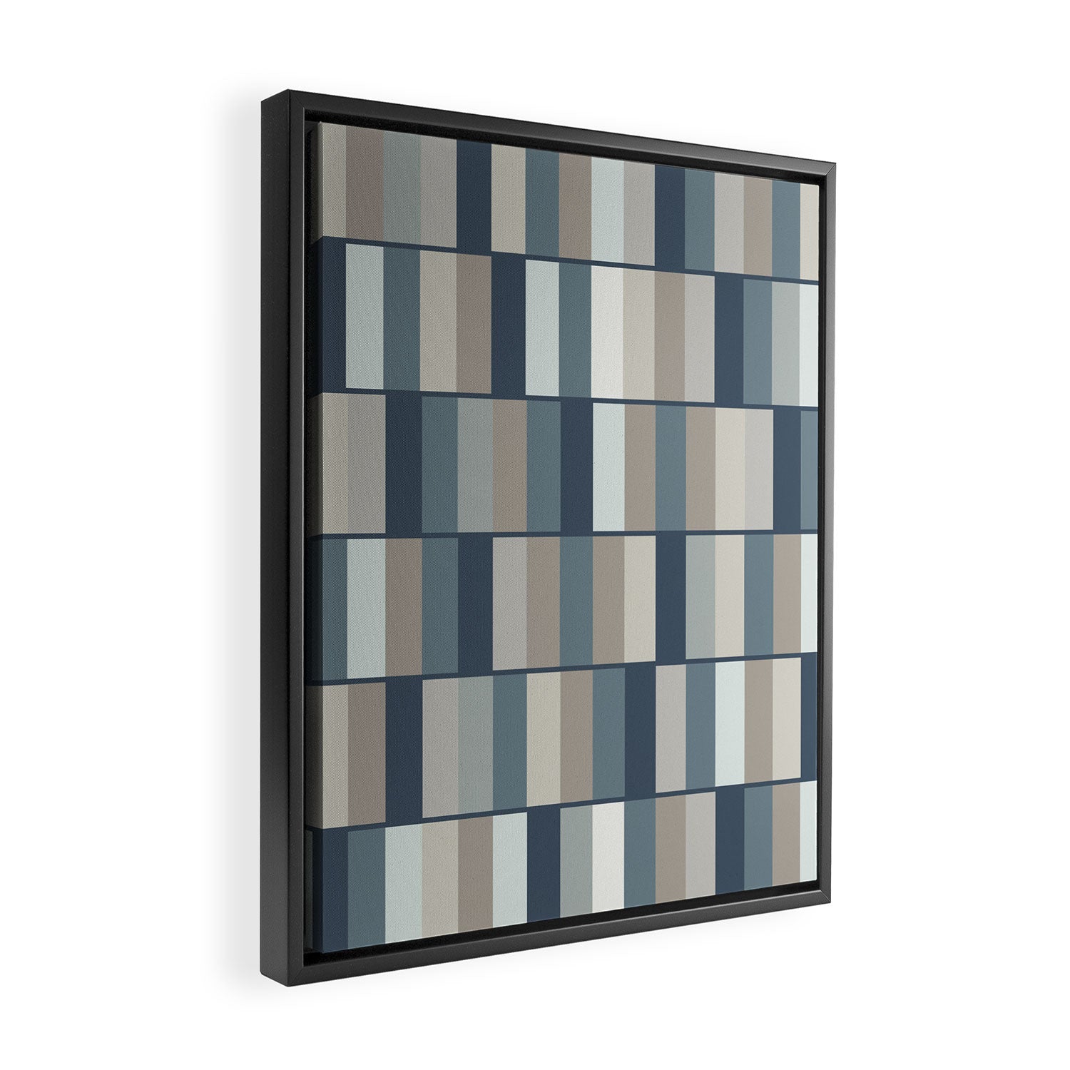 Long Blocks Geometric Pattern in Neutral Blue Grey Tones  Framed Canvas Print Gallery Image 2