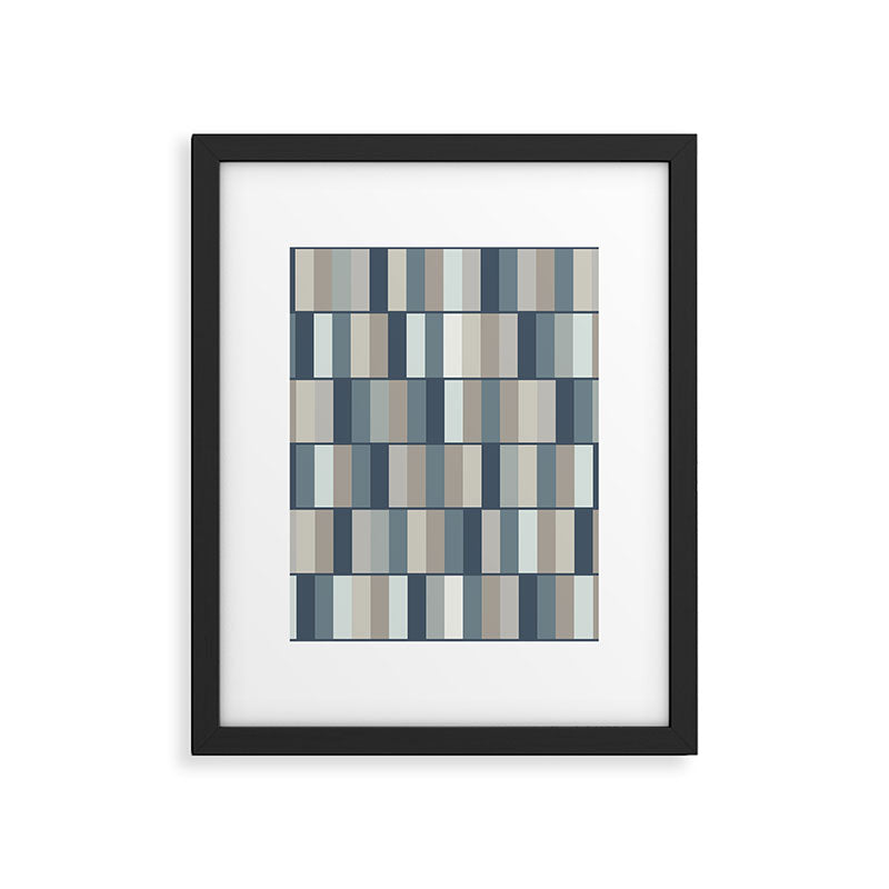 Long Blocks Geometric Pattern in Neutral Blue Grey Tones  Framed Art Print Gallery Image 6