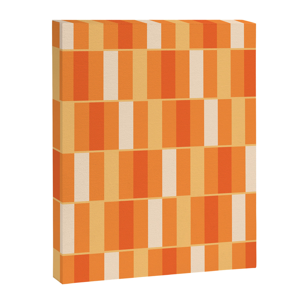 Long Blocks Retro Geometric Check Pattern in Tangerine Medium Orange Tones Canvas Print Gallery Image 8