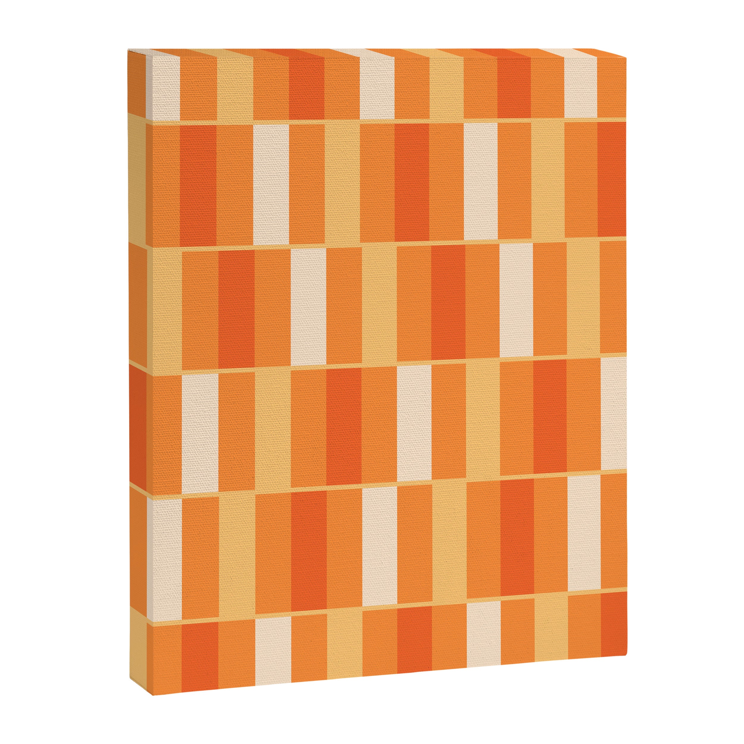 Long Blocks Retro Geometric Check Pattern in Tangerine Medium Orange Tones Canvas Print Gallery Image 8