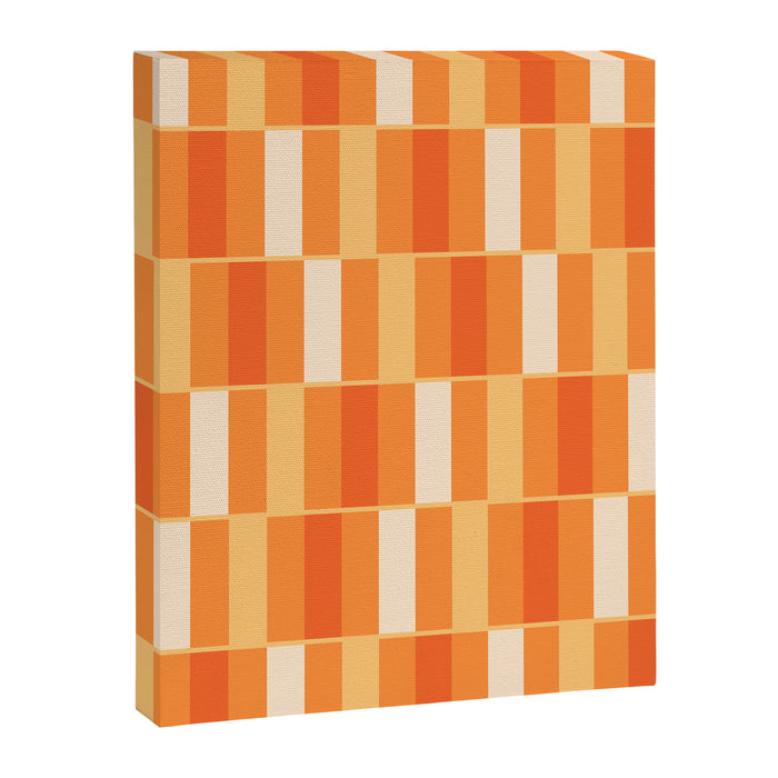 Long Blocks Retro Geometric Check Pattern in Tangerine Medium Orange Tones Canvas Print Gallery Image 1