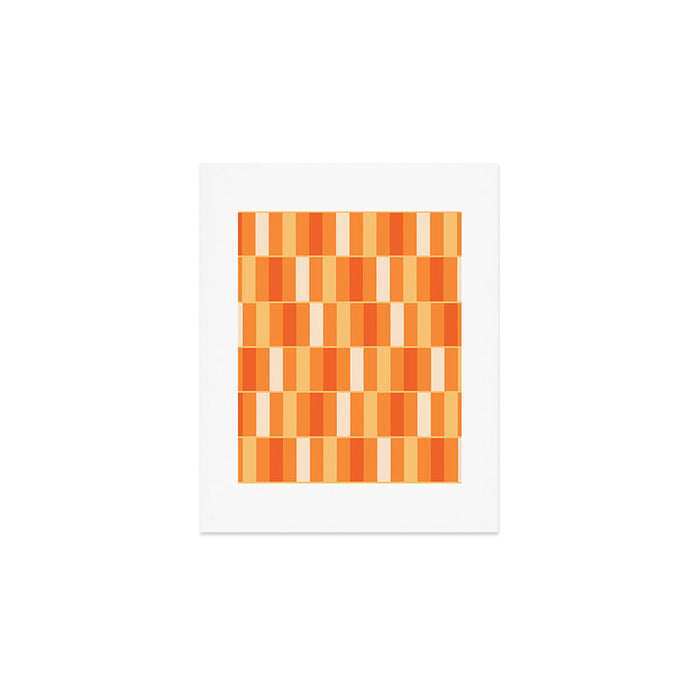 Long Blocks Retro Geometric Check Pattern in Tangerine Medium Orange Tones Art Print Gallery Image 1