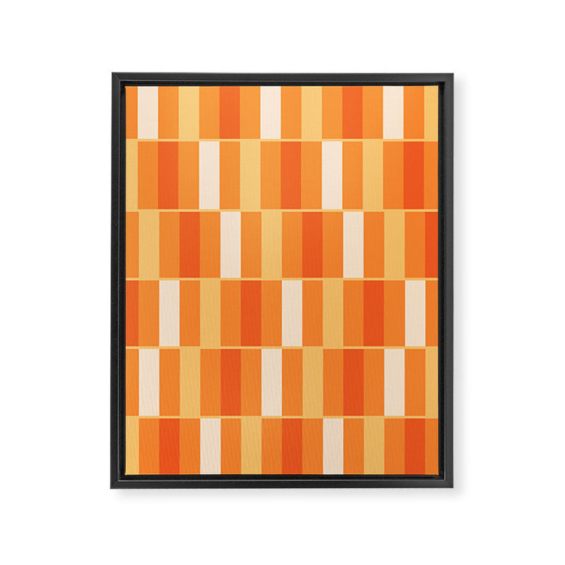 Long Blocks Retro Geometric Check Pattern in Tangerine Medium Orange Tones Framed Canvas Print Gallery Image 8
