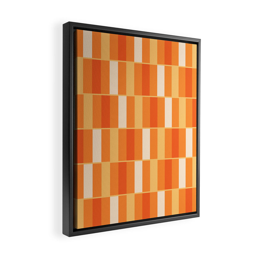 Long Blocks Retro Geometric Check Pattern in Tangerine Medium Orange Tones Framed Canvas Print Gallery Image 2