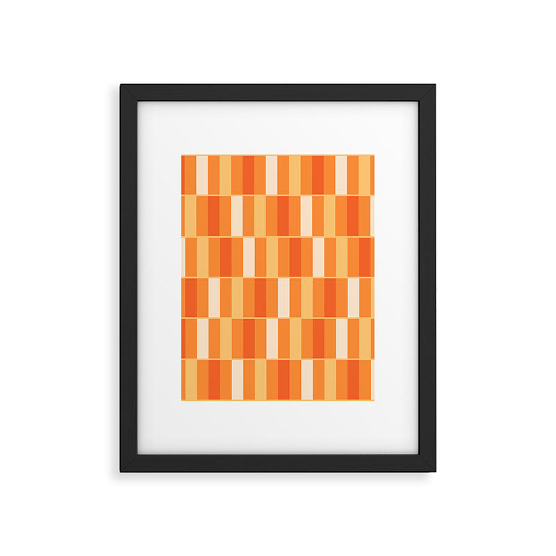 Long Blocks Retro Geometric Check Pattern in Tangerine Medium Orange Tones Framed Art Print Gallery Image 6