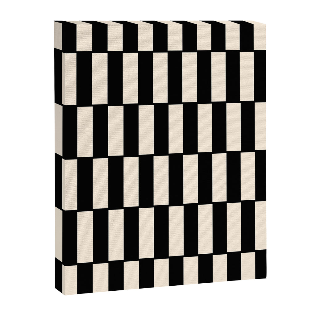 Long Blocks Retro Modern Geometric Checked Pattern in Black and Almond Cream Canvas Print Gallery Image 8