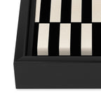 Long Blocks Retro Modern Geometric Checked Pattern in Black and Almond Cream Framed Canvas Print Gallery Image 3