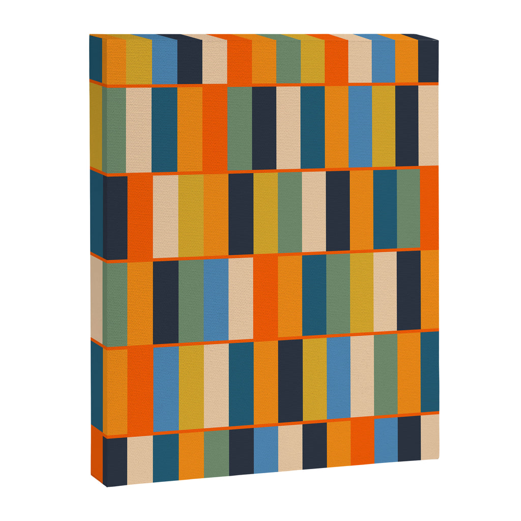 Long Blocks Retro Modern Minimalist Geometric Checked Pattern Blue Mustard Orange Eucalyptus Canvas Print Gallery Image 8