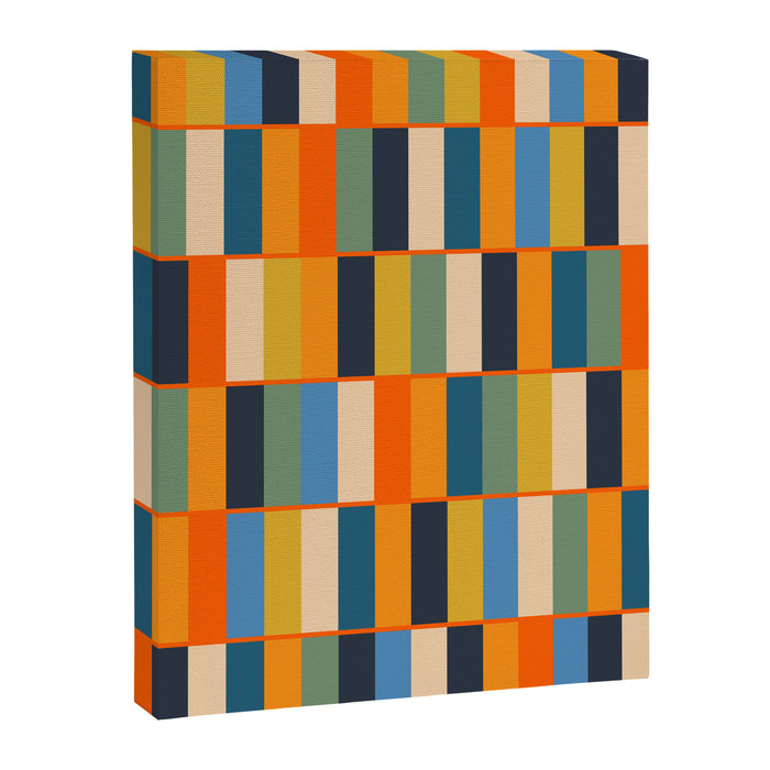 Long Blocks Retro Modern Minimalist Geometric Checked Pattern Blue Mustard Orange Eucalyptus Canvas Print Gallery Image 1