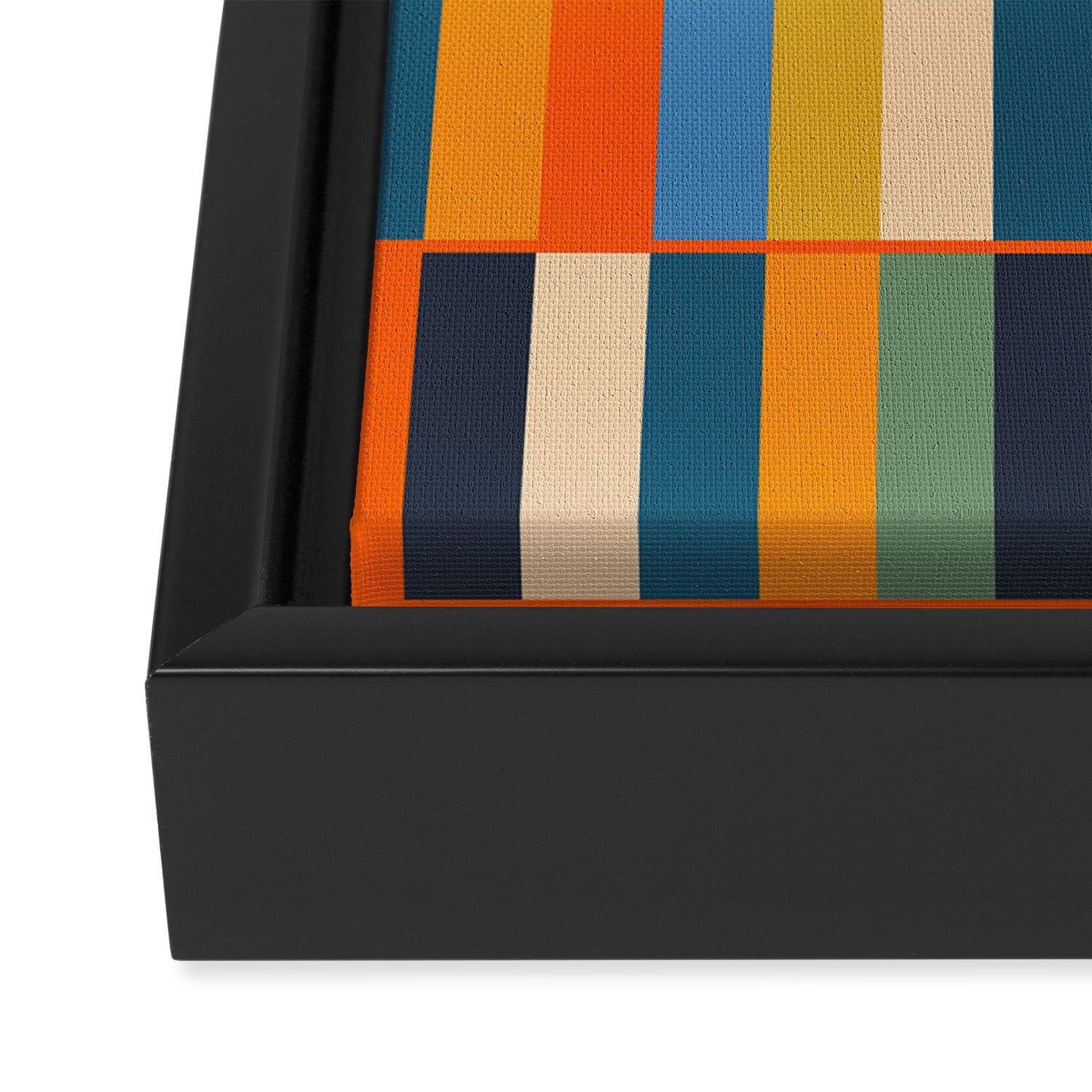 Long Blocks Retro Modern Minimalist Geometric Checked Pattern Blue Mustard Orange Eucalyptus Framed Canvas Print Gallery Image 3